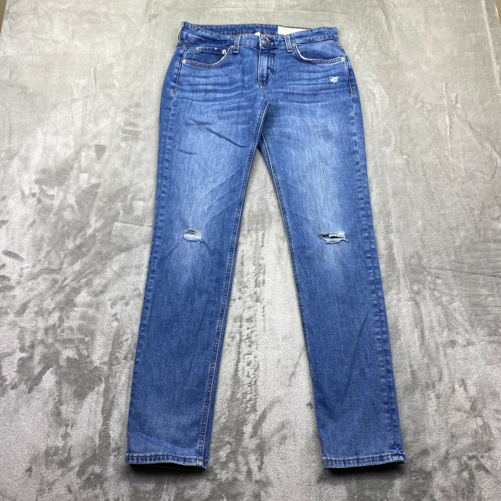 Rag & Bone Dre Low-Rise Slim Boyfriend Jeans Hermosa Blue Distressed 26 Fits 28"